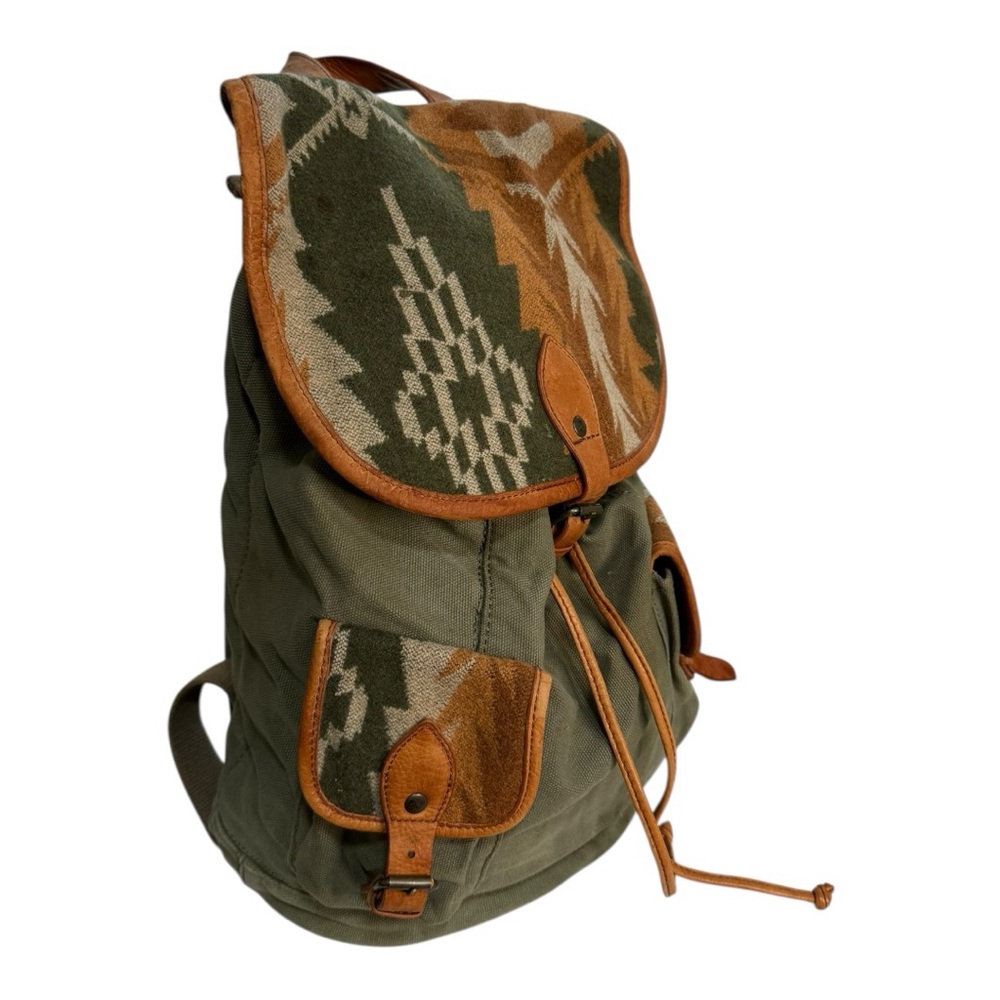 Pendleton Wool Canvas Leather Backpack Aztec Prin… - image 3